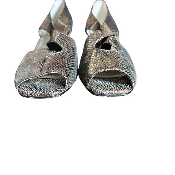 Ros Hommerson peep toe heel comfort size 10 1/2 Wide brown and gold snake skin - Picture 4 of 11